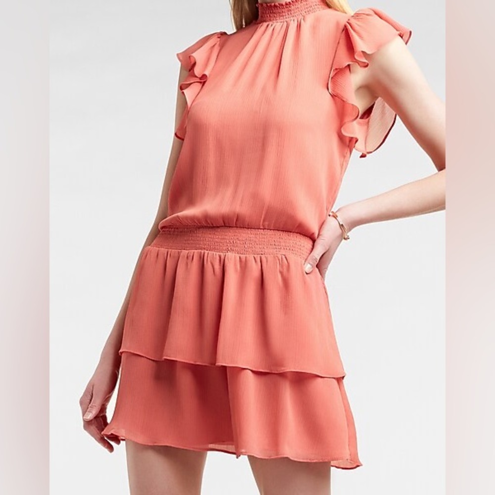 Express Smocked Waist Flutter Sleeve Dress